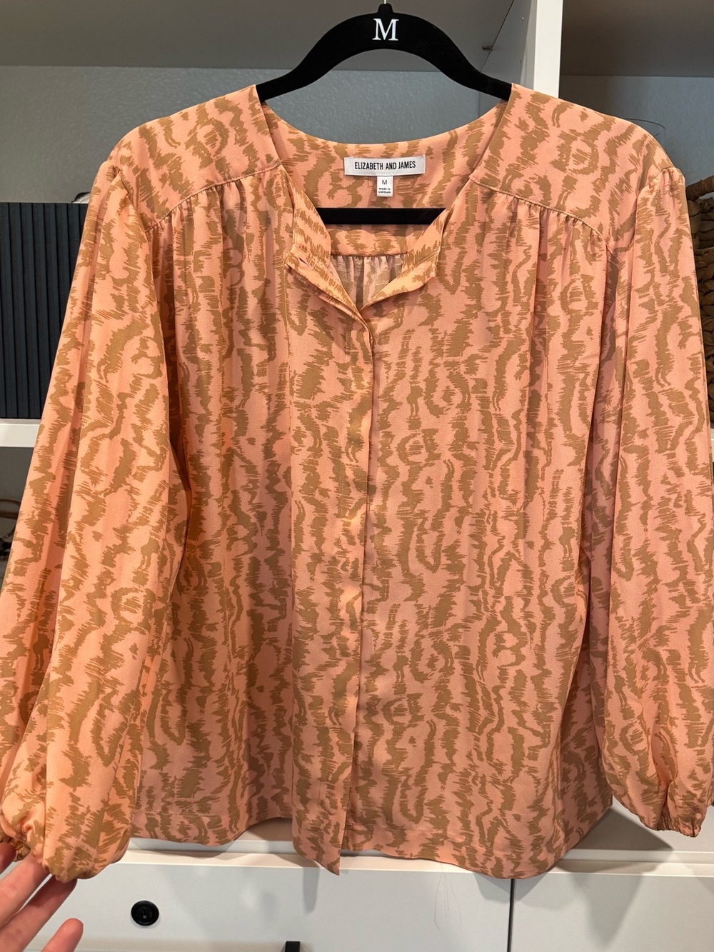 Elizabeth and James Peach and Tan Abstract Print Long-Sleeve Blouse